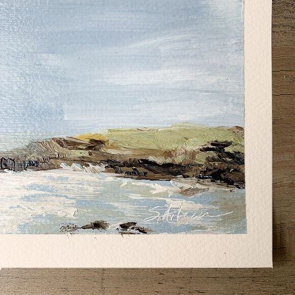 Original Oil Painting Modern Coastal Seascape Impressionist on Paper 5x9 Signed - Picture 3 of 3